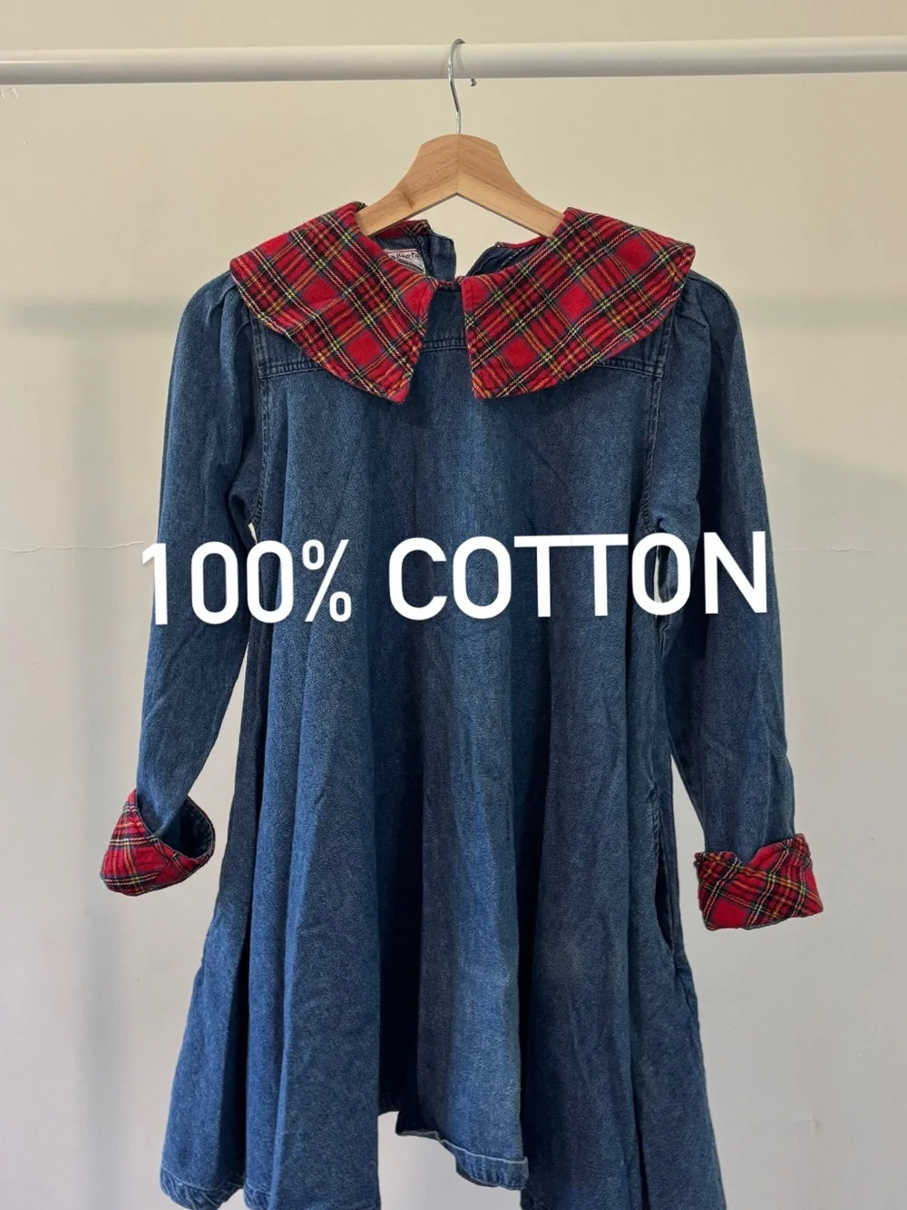 Vintage Talbots Kids Denim & Plaid Dress | 100% Cotton | size 14